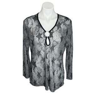 Vintage Y2K Lulu-B Grey Star Knit Mesh Star Top Sheer Long Sleeve Size Large